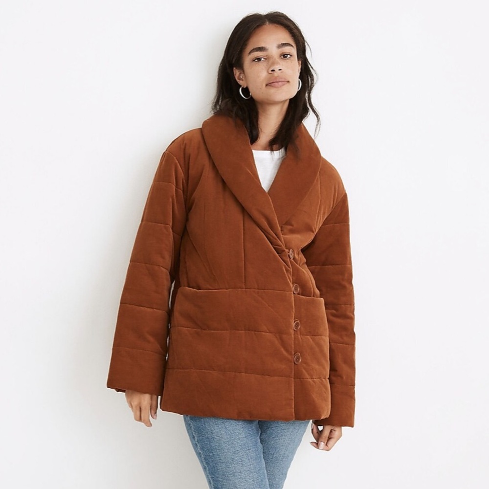 MADEWELL CORDUROY ENSLEY QUILTED JACKET - warm coffee - small